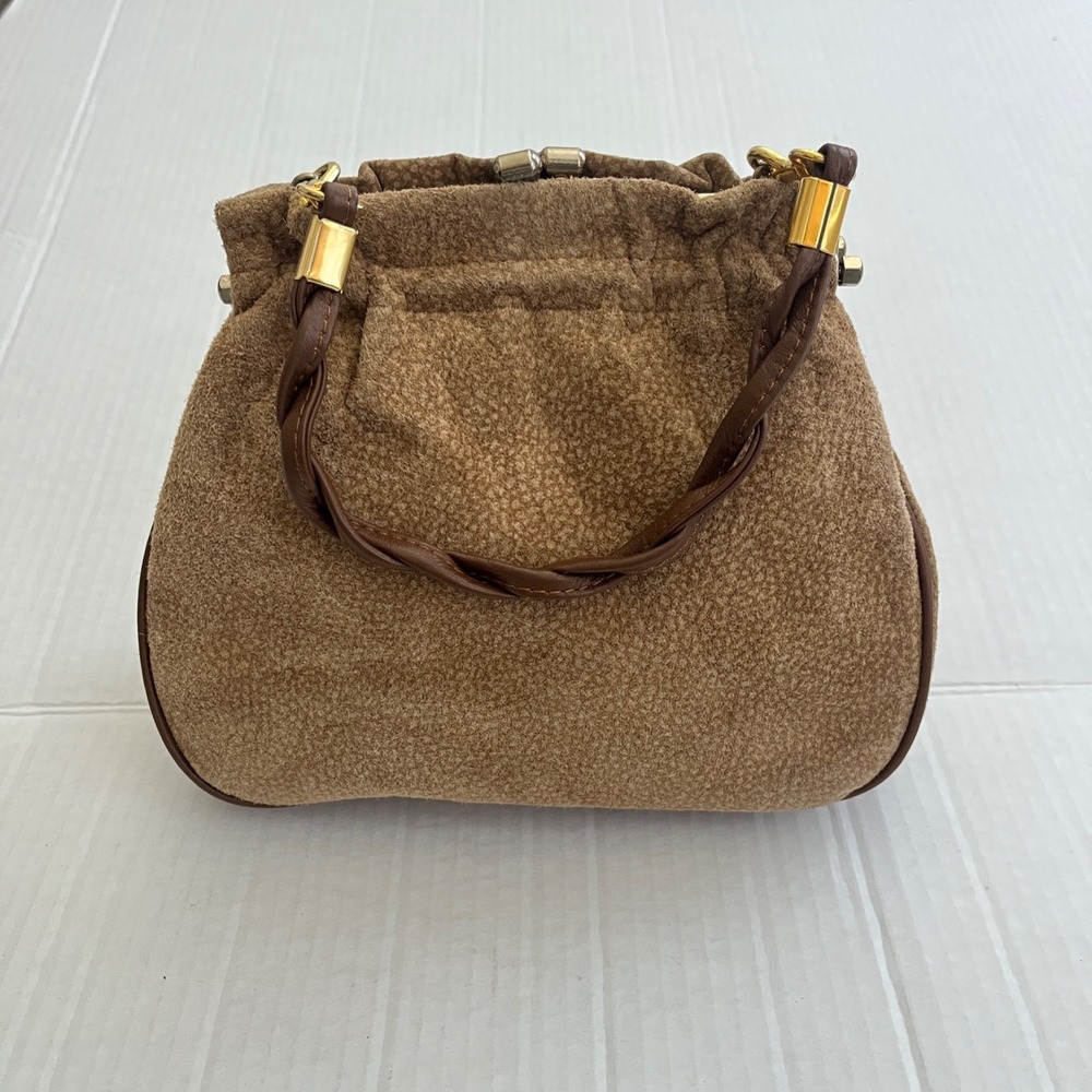 Vintage Pebble Leather Frame Handbag Beige Hinged Clasp Braided Kiss-Lock 50s